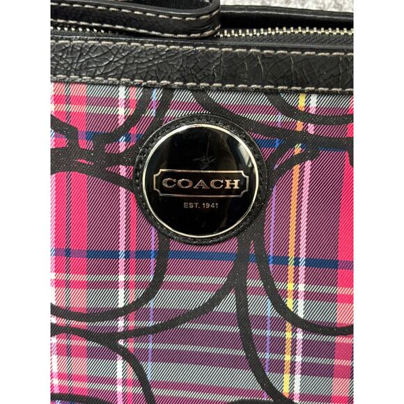 Coach Pink Purple Tartan Poppy Plaid Tote Purse F15229 #67008 - Picture 3 of 14
